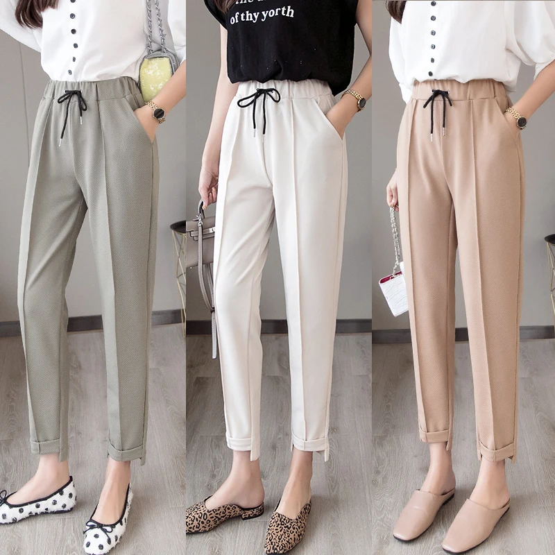 

2019 Summer Autumn Women Pants Elastic Drawstring Pockets Harem Pants Streetwear Casual Plus Size Trousers Women pantalon femme