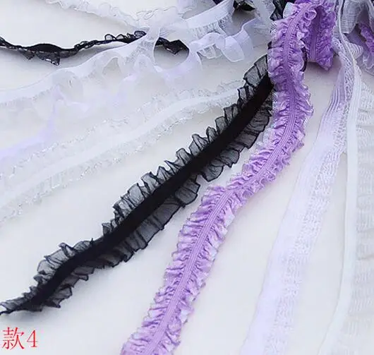 1 м эластичный плиссированный гипюр серебро Тюль с кружевами лента фиолетовая кружевная ткань Швейные украшения для одежды ремесла поставки YU28