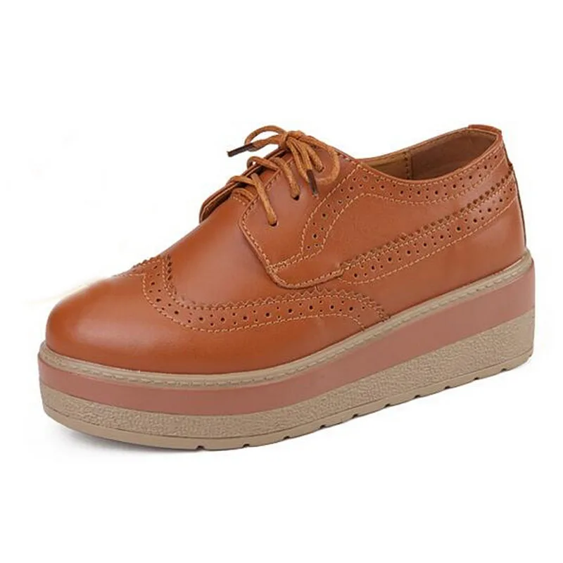 

British Style Women Oxford Shoes Genuine Leather Spring Autumn Lace-Up Platform Creepers Casual Ladies Flats Shoes Woman 6d66