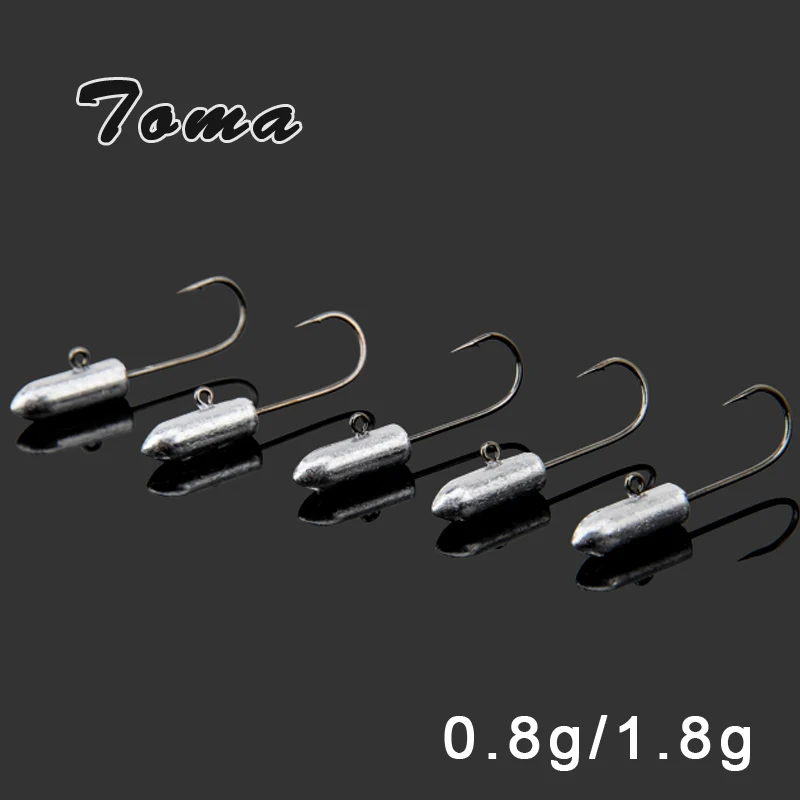 

TOMA 10PCS Bullet Lead Head Hook Jig Fishing Hooks 0.8g 1.8g Barbed Hook Soft Lure Jigging Worm Shad Hook Root Raft Fishing