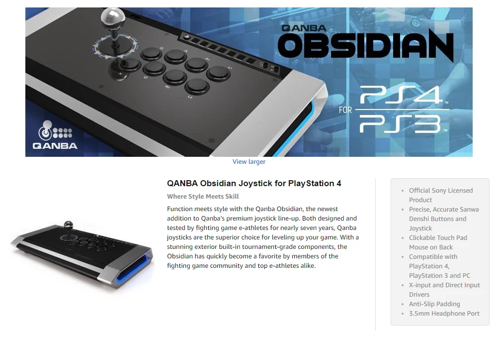 Qanba Q3-PS4-01 Obsidian джойстик для playstation 4/3 PC профессиональный игровой геймпад для геймера