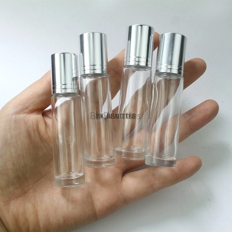 

10ml Glass Roll On Perfume Bottle Frosted Essential Oil Vials with Glass Roller Ball and Silver Cap Free Shipping