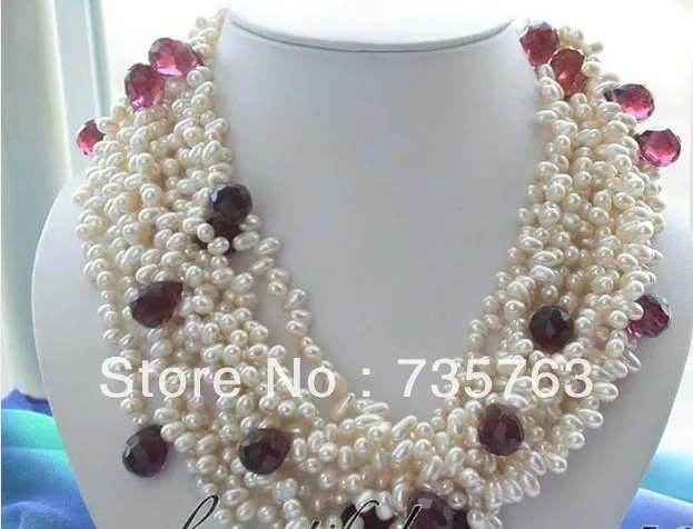 

HOT 00826 beautiful 10row 8mm white fw pearl wine crystal drip necklace