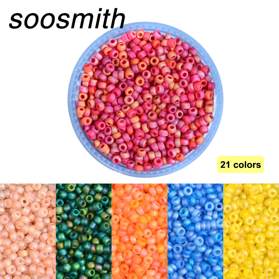 

Approx. 1000pcs 2MM Matte Plating Corolful Seed Czech Glass Beads Charms Silver Gold Spacer Beads For Jewelry Making Kralen DIY