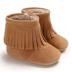 Симпатичные Fringe ботинки для малышей с мехом внутри младенческой детские мокасины для девочек Теплые для маленьких детей; Туфли на мягкой
