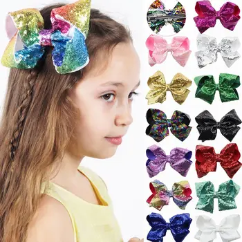 

New Baby Girls Sequins Large Bowknot Rainbow Bows Hairpin Hair Pin Eyeful