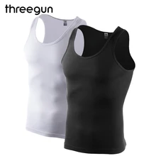 THREEGUN 2 шт./упак. цельные бесшовные нательная рубашка с О-образным вырезом Базовая Для мужчин Бодибилдинг без рукавов топы высокие эластичные мышц с носок с надписью «Free»