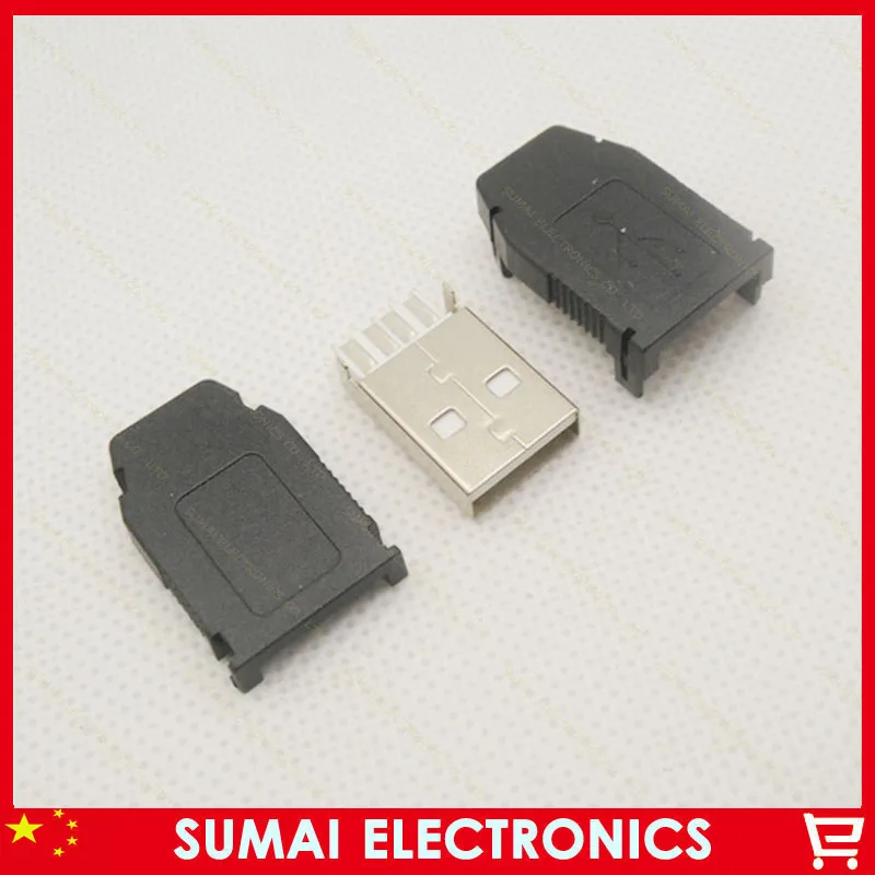 Free Shipping 100sets DIY 3 in 1 Type A Mini 4P USB Male Plug + Plastic