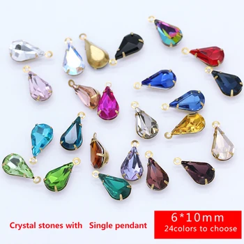 

20p 6x10mm Teardrop crystal rhinestones Faceted Framed glass pendants connectors necklace earrings findings jewelry making Beads