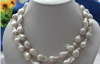 

free shipping 0001007 HUGE 2ROW 23MM WHITE DRIP KESHI REBORN PEARL NECKLACE