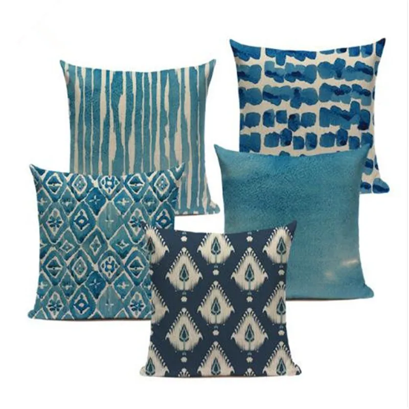 

Nordic geometric cushion cover blue Plaid Geometric Cotton and linen home cushions Square Sofa Seat Luxury throw pillows custom