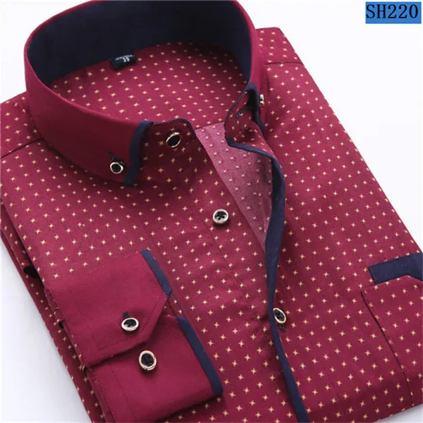 Мужская модная повседневная рубашка с длинным рукавом и принтом, приталенная мужская деловая рубашка, брендовая мужская мягкая удобная одежда - Цвет: SH220