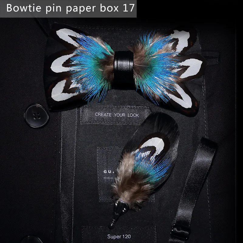 paper box 17 JEMYGINS, дизайн, галстук-бабочка, перо, бант, изысканная ручная работа, Мужская брошь для галстука-бабочки, деревянная булавка, подарочный набор, Свадебная вечеринка - Цвет: paper box 17
