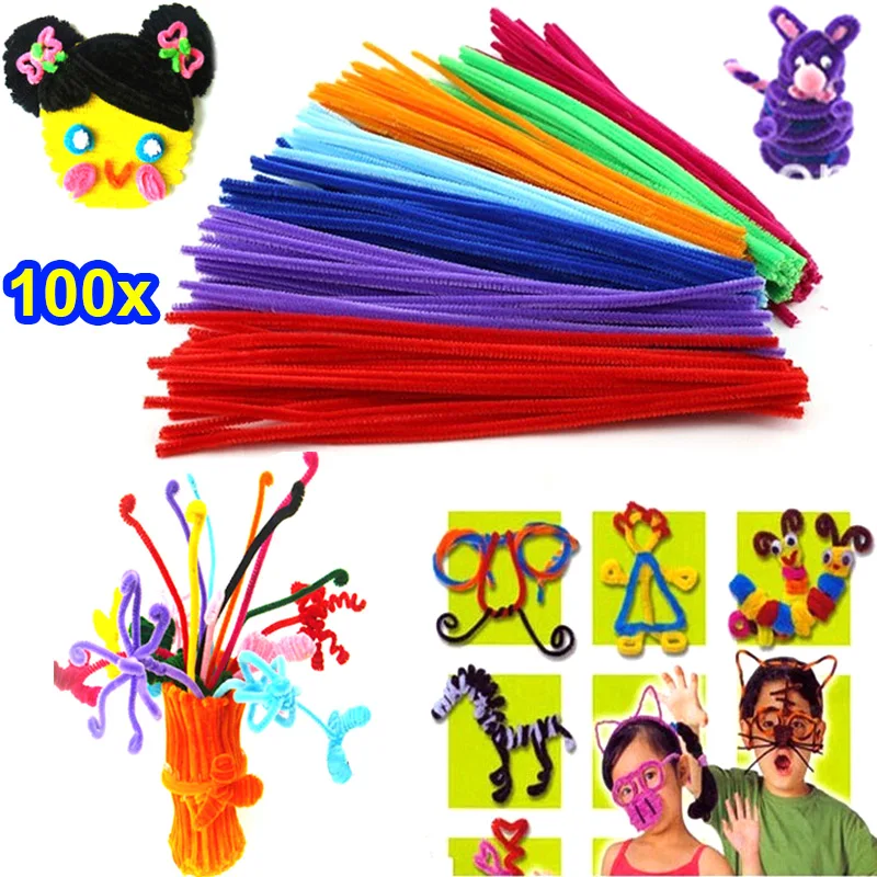

100pcs Rainbow Colors Stems Plush Sticks Kindergarden Education Toys DIY Handmade Craft Creativity Devoloping Toys -1 N