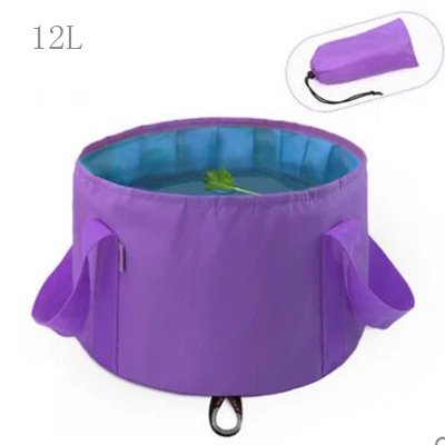 Портативный складной походный умывальник на открытом воздухе стабильная защита от утечки воды ведро для мытья ног ведро для белья домашний продукт - Цвет: Purple-handle 12L