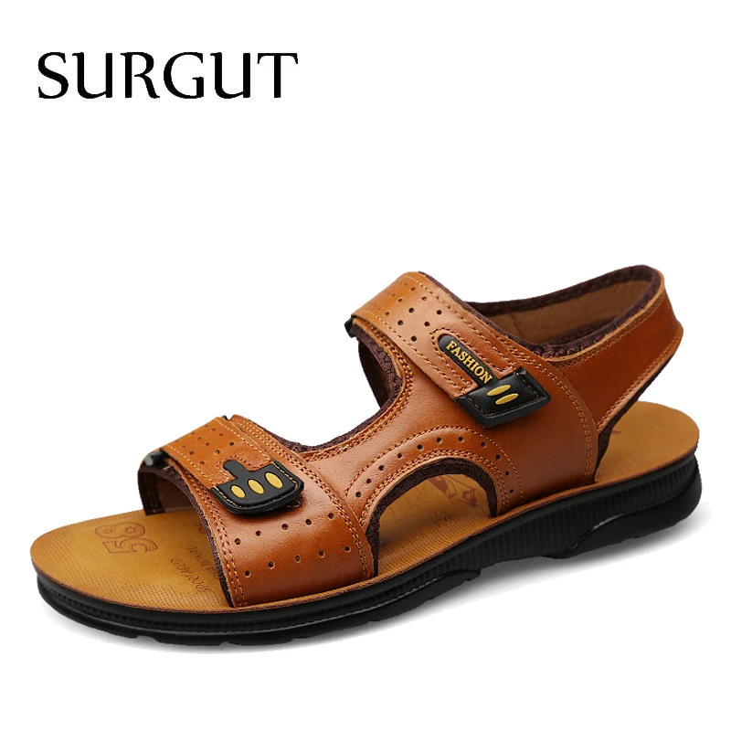 

SURGUT Brand Men Genuine Leather Sandals Summer Handmade Men Loafers Shoes Men Breathable Casual Shoes Footwear Walking Sandals