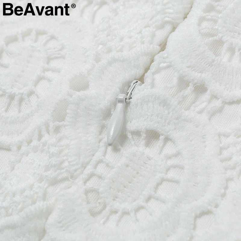 BeAvant Elegant white lace dress women O neck pleated embroidery plus size long dresses Autumn winter ladies party vestidos