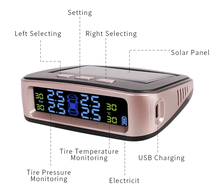 Умный автомобиль TPMS шин давление мониторинга системы солнечный Мощность
