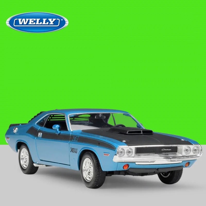 

1:24 Welly Dodge Challenger T/A 1970 blue/orange Diecast Model Car