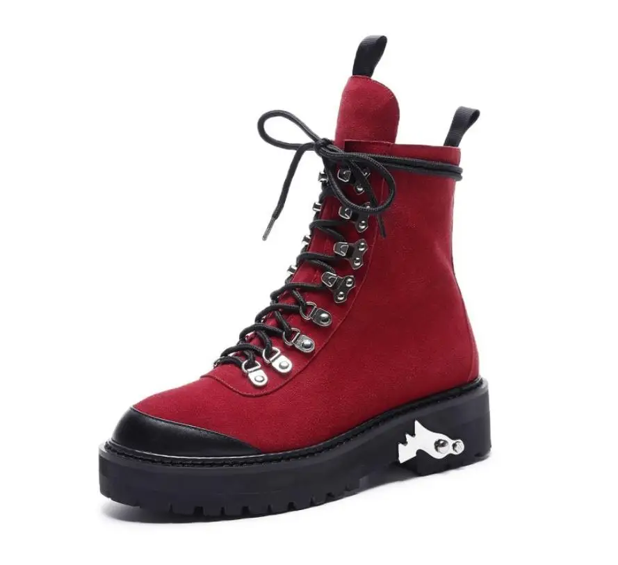 

Leather Martin boots round head thick short female boots spring and autumn new single boots retro winter boots front tie