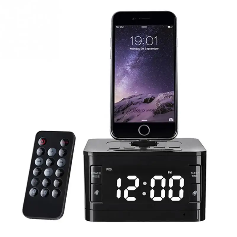 

Brand LCD Digital FM Radio Alarm Clock Music Dock Charger Station Bluetooth Stereo Speaker for iPhone 5s 6 6s plus for iphone 7