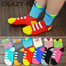 Магазин Crazy Fly новые женские хлопковые носки Красочные Креативные полосатые туфли милые печатное искусство носки Harajuku лодыжки счастливые забавные носки
