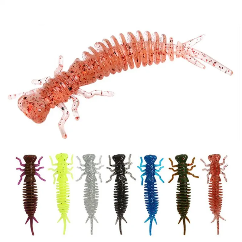 

10PCS/lot Soft Plastic Lures Larva 5.5cm/7.5cm/10cm Floating Freshwater Swimbaits Silicone Soft Bait Worm For Fishing