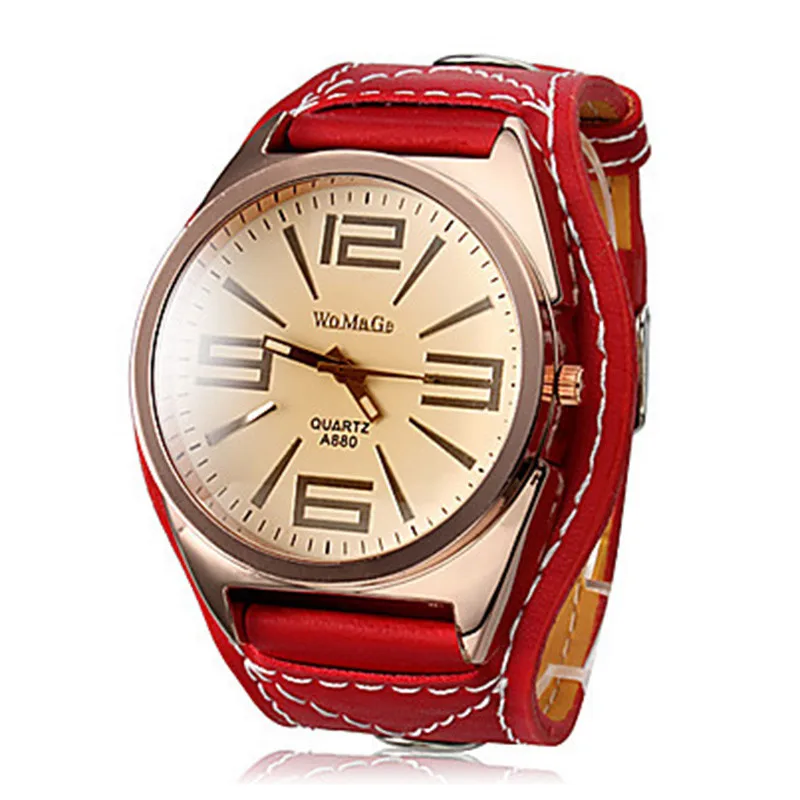 Бренд Womage Роскошные наручные часы повседневные и модные кварцевые часы с кожаными ремешками женские популярные дизайнерские часы
