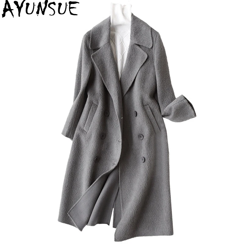 

AYUNSUE Women Wool Coat 2019 Spring Casual Women's Cashmere Coats Alpaca Wool Female Jacket manteau femme hiver 37030 WYQ1200