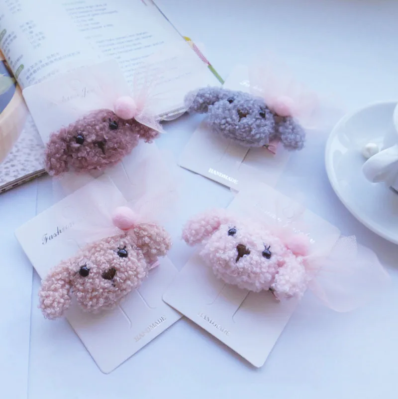 

Boutique 12pcs ins Fashion Cute Stuffed Dog Hairpins Pom Pom Bow Animal Dog Head Hair Clips Princess Headwear Hair Accessories