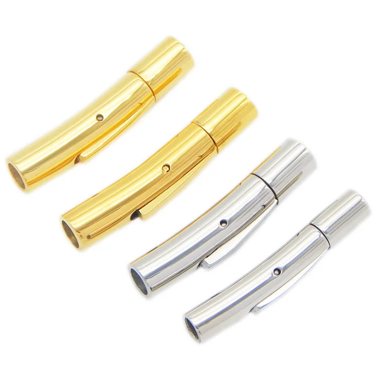 2 sets/lot Gold/Silver/Black Stainless Steel Snap Lock Clasp Round 2 3 4 5 6 7 8 10 12mm End Clasp DIY Leather Cord Jewelry Make