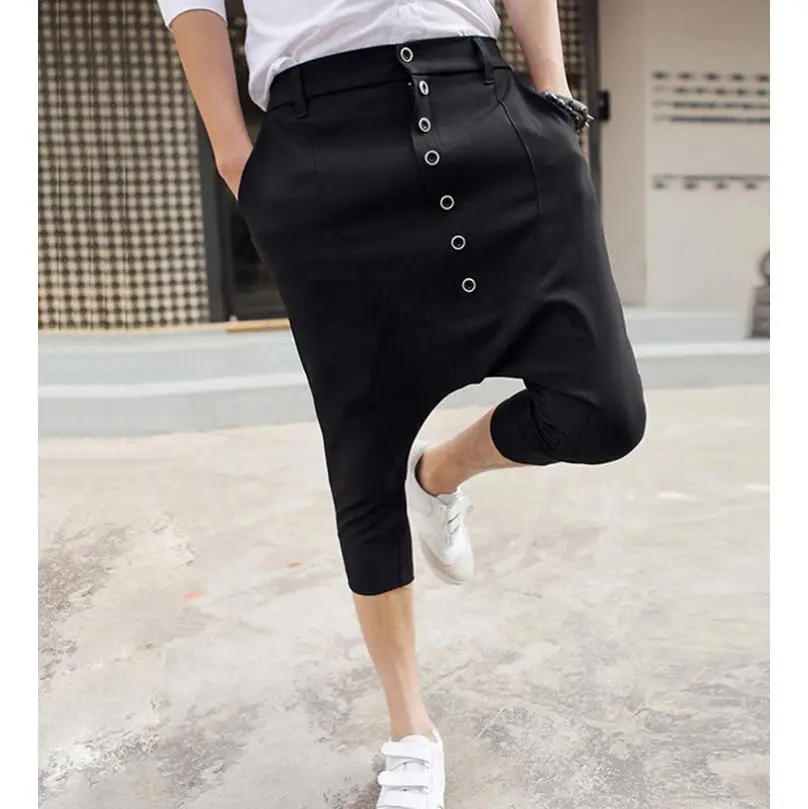 

2017 New Men clothing Hair Stylist fashion personalized hanging crotch pants low-rise pants harem pants singer costumes