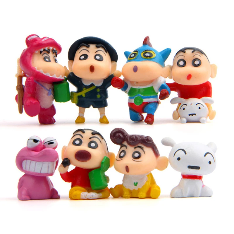 

8pcs/lot DIY Crayon Shin chan Figure Toy PVC Cute Crayon Shin-Chan Action Figure Collectible Model Toy Landscape for Garden