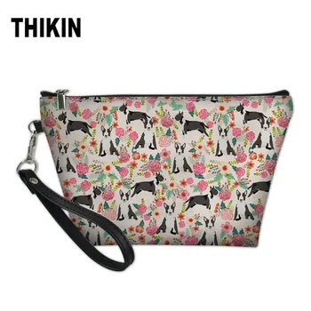 

THIKIN Christmas Bull Terrier Prints Cosmetic Bag for Women Cute Makeup Bag Custom Small Pu Leather Travel Make Up Bag Wash Case