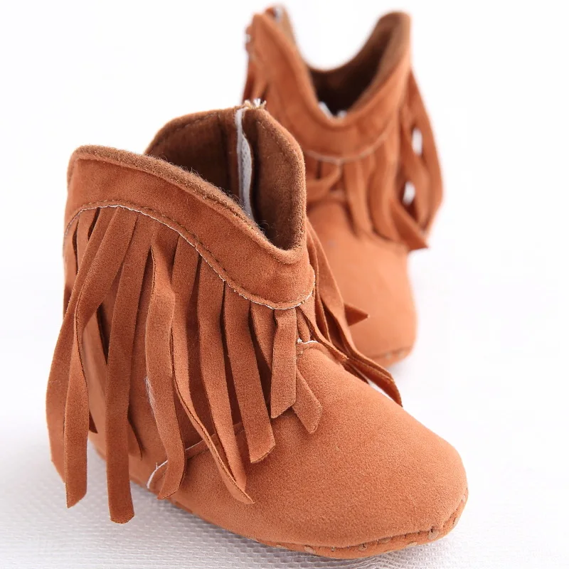 New Baby Boots Girl Boy Kids Solid Fringe Shoes Infant Soft Soled Anti