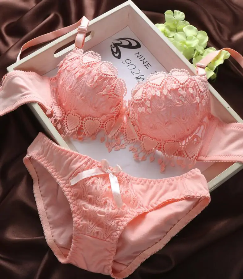 Брендовый Популярный Комплект бюстгальтеров для женщин, сексуальный комплект нижнего белья, бюстгальтер без косточек, комплект нижнего белья пуш-ап - Цвет: Розовый