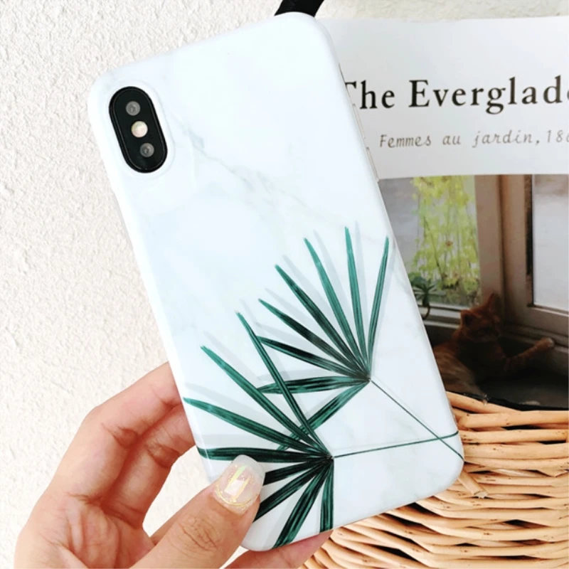 Leaves Pattern marble veins Phone Case For iPhone X Xs Max XR 6 6S 7 8