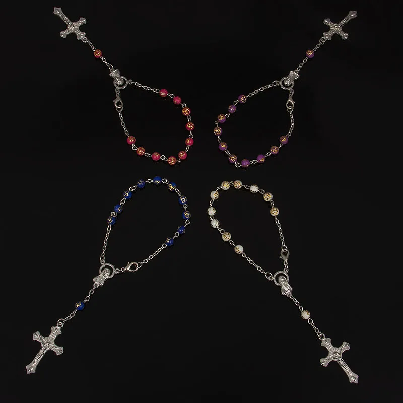 

Colorful Rose Catholic One-decade Rosaries Bracelet Acrylic Beads Rosarium Prayer Auto Rosary For Car Best Friend Gift