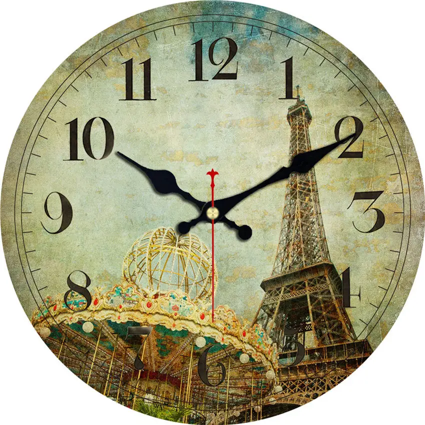 WONZOM Парижская башня 6-16 дюймов деревянные картонные настенные часы, бесшумная и не тикающая особенность, античный стиль для кухни, офиса, дома - Цвет: Wall Clock 19