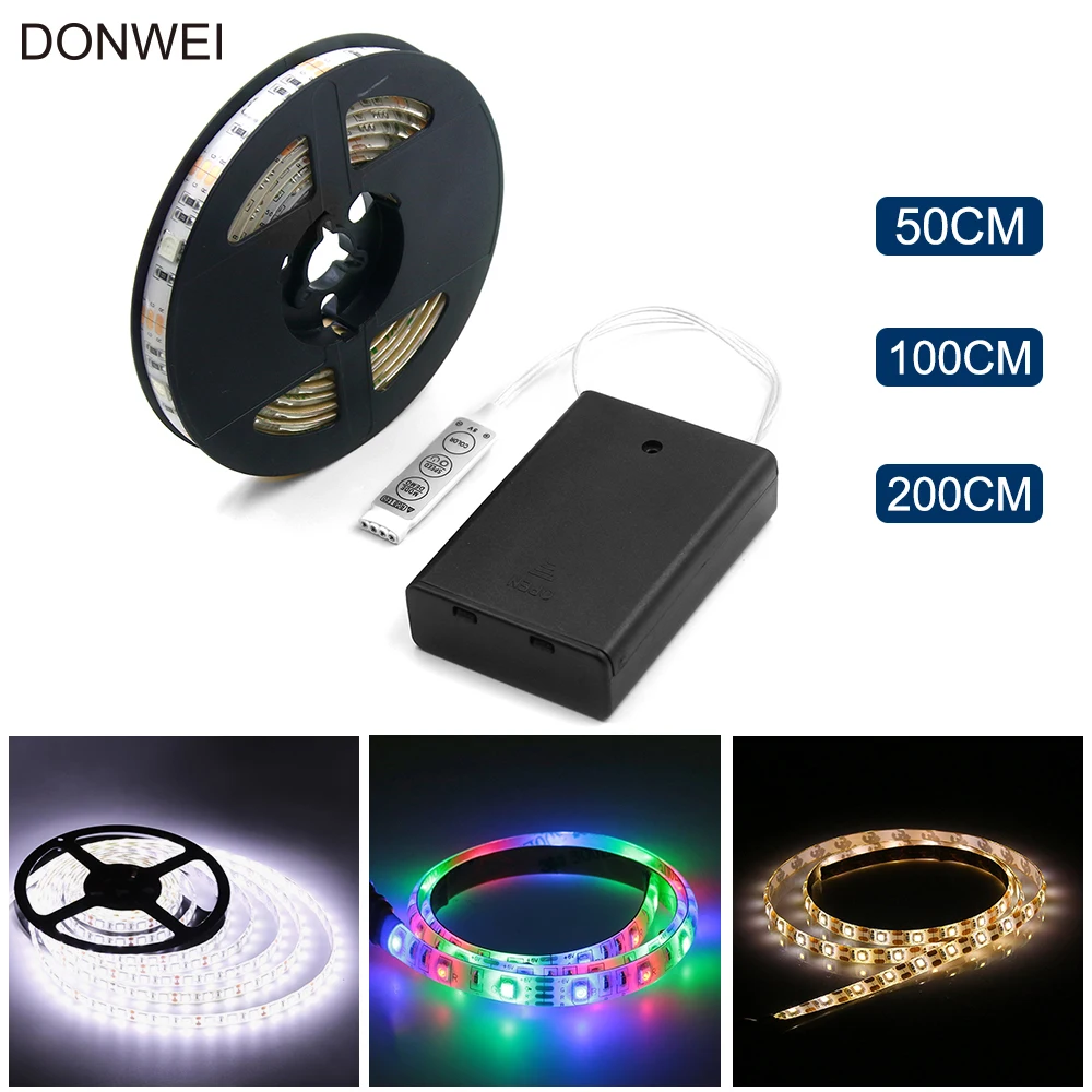 Светодиодная лента 5050 SMD на аккумуляторах 50 см 1 м 2 теплый белый холодный RGB
