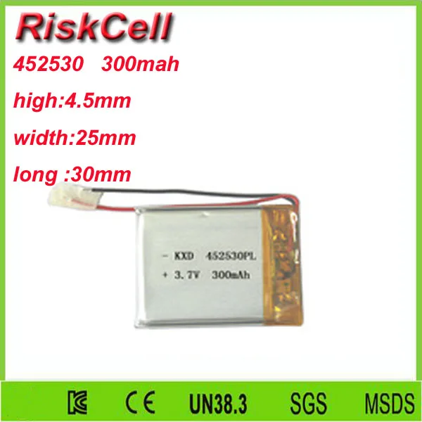 

Free shipping 3.7V 300mah 452530 Lithium Polymer Li-Po Rechargeable Battery For Mp3 MP4 MP5 GPS PSP mobile Pocket PC e-books