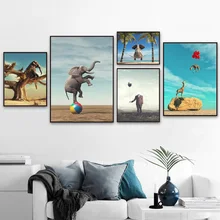 Surrealism Elephant Giraffe Wall Art Canvas Painting Nordic Posters And Prints Animal Wall Pictures For Living Room Home Decor