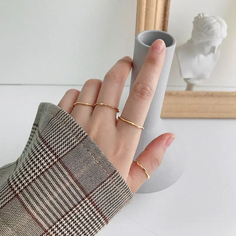 Silvology 925 пробы серебристый неправильной формы тонкие кольца простые креативные элегантные текстурные кольца для женщин модные ювелирные изделия