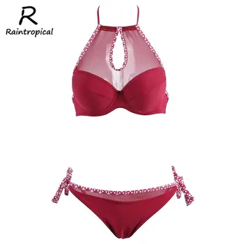 

Raintropical Sexy Women Bikini Solid Swimsuit Halter Top Plaid Brazillian Bikini Set Push Up Bathing Summer Biquini Swimwear
