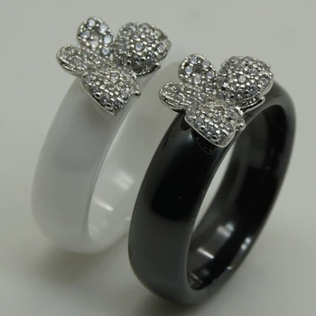 

elegant & cute cz paved stainless steel butterfly hi tech scratch proof ceramic ring 1pc