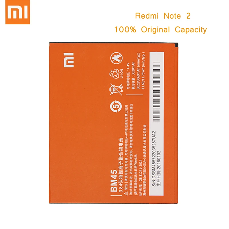 

Original Phone Battery for Redmi Note 2 Battery Xiaomi hongmi Note2 BM45 Replacement Batteries Red rice bateria Note2 Battery