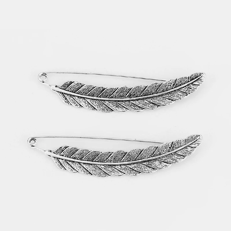 

5pcs Antique Silver Feather Pattern Pins Brooches Metallic Leave Jewelry Hijab Safty Pin Scarf Jewelry Novelty