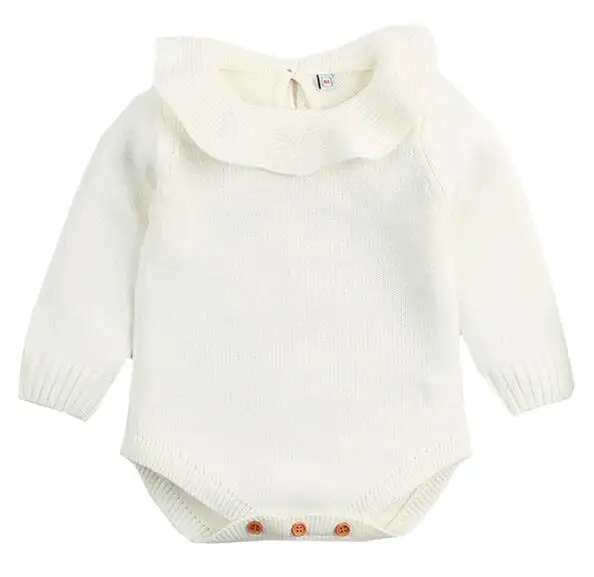 Для маленьких мальчиков и девочек осень Зимняя одежда с длинными рукавами и однотонные Цвет вязаный теплый комбинезон, спортивный костюм с шортами Одежда для новорожденных - Цвет: white