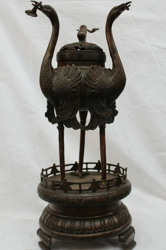 

Fast shipping USPS to USA S2594 22" Chinese Dynasty Palace Bronze 3 Crane & Ruyi Statue Incense Burner Censer
