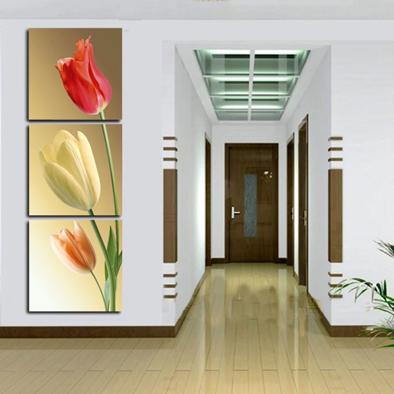 

Canvas HD Prints Pictures Home Decor 3 Pieces Color Elegant Tulips Paintings Modular Wall Art Living Room Flowers Poster Frame
